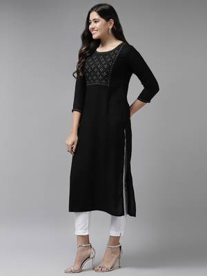Black embroidered rayon kurtas-and-kurtis 2