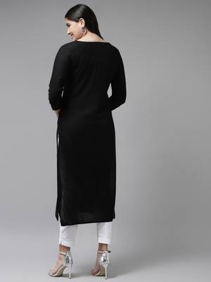 Black embroidered rayon kurtas-and-kurtis 3