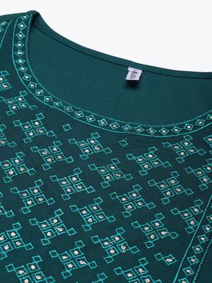 Teal-blue embroidered rayon kurtas-and-kurtis 4
