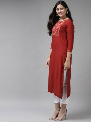 Red embroidered rayon kurtas-and-kurtis 2