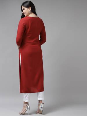 Red embroidered rayon kurtas-and-kurtis 3
