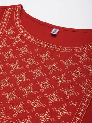 Red embroidered rayon kurtas-and-kurtis 4
