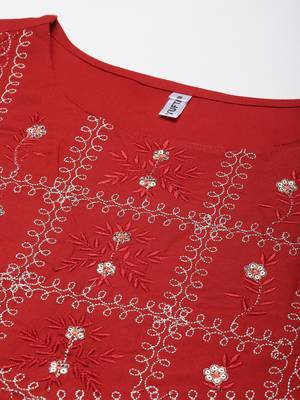 Red embroidered rayon kurtas-and-kurtis 4