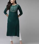 Teal-blue embroidered rayon kurtas-and-kurtis