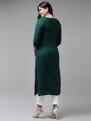 Teal-blue embroidered rayon kurtas-and-kurtis 3