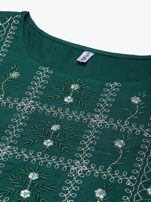 Teal-blue embroidered rayon kurtas-and-kurtis 4