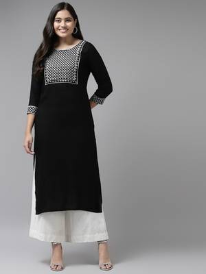 Black embroidered rayon kurtas-and-kurtis 1