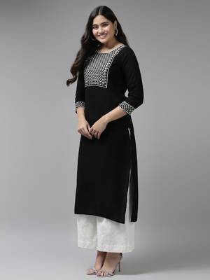 Black embroidered rayon kurtas-and-kurtis 2