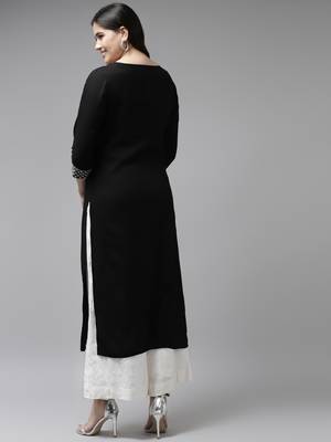 Black embroidered rayon kurtas-and-kurtis 3