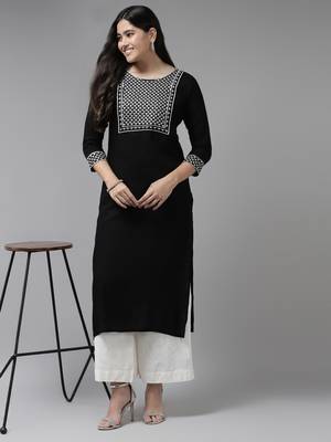 Black embroidered rayon kurtas-and-kurtis 5