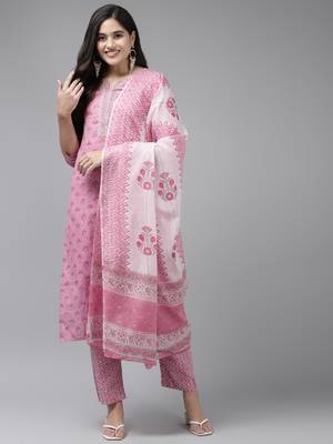 Pink printed cotton ethnic-kurtis 1