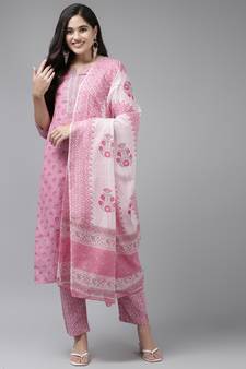 Pink printed cotton ethnic-kurtis