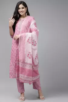 Pink printed cotton ethnic-kurtis
