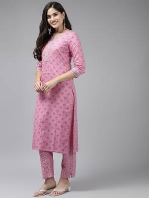 Pink printed cotton ethnic-kurtis 2