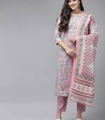 Pink printed cotton ethnic-kurtis