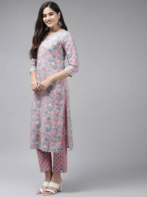 Pink printed cotton ethnic-kurtis 2