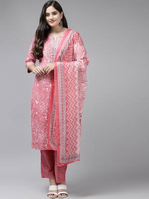 Pink printed cotton ethnic-kurtis 1