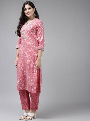 Pink printed cotton ethnic-kurtis 2