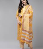 Yellow printed cotton ethnic-kurtis