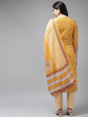 Yellow printed cotton ethnic-kurtis 3