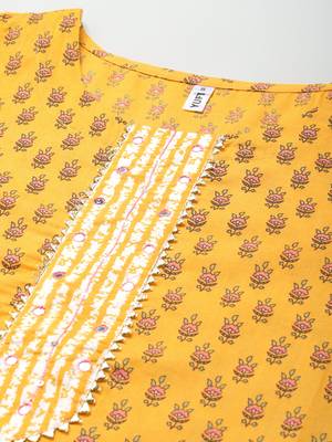 Yellow printed cotton ethnic-kurtis 4