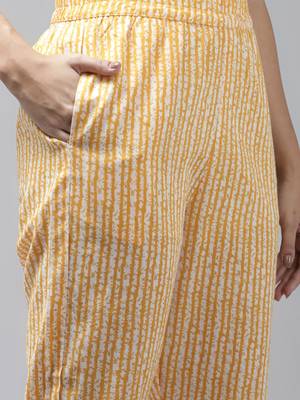 Yellow printed cotton ethnic-kurtis 5