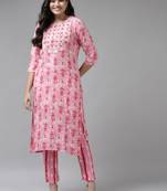 Pink printed rayon ethnic-kurtis