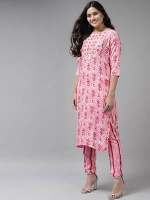 Pink printed rayon ethnic-kurtis 2