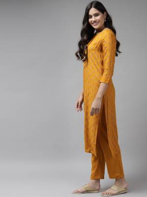 Mustard printed rayon ethnic-kurtis 2