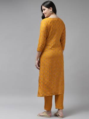Mustard printed rayon ethnic-kurtis 3