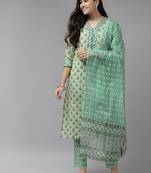 Green printed cotton ethnic-kurtis