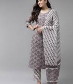 Grey printed cotton ethnic-kurtis