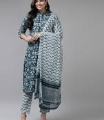 Navy-blue printed cotton ethnic-kurtis