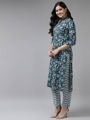 Navy-blue printed cotton ethnic-kurtis 2