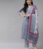 Grey printed cotton ethnic-kurtis