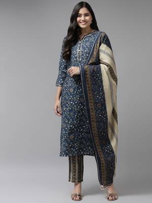 Blue printed silk ethnic-kurtis 1