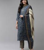 Blue printed silk ethnic-kurtis