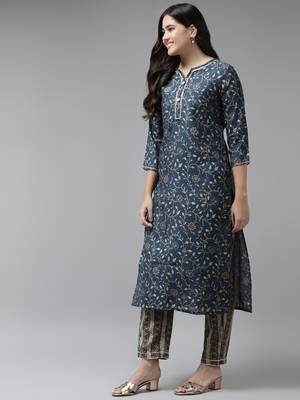 Blue printed silk ethnic-kurtis 2