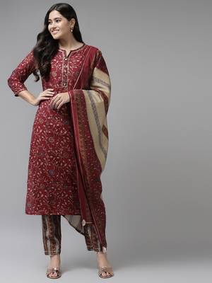 Maroon printed silk ethnic-kurtis 1