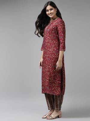Maroon printed silk ethnic-kurtis 2