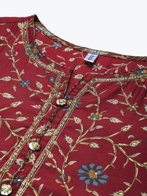 Maroon printed silk ethnic-kurtis 4