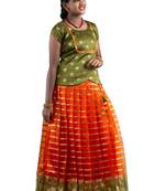 Shivangi Girls Orange Blue Meadow Pattu Pavadai!!!