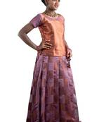 Shivangi Girls Pink Copper Peacock Pattu Pavadai!!!