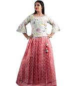 Shivangi Girls Peach Kota Zentangle Pattu Pavadai!!!