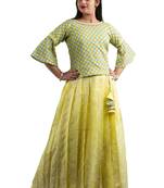 Shivangi Girls Yellow Kota Zentangle Pattu Pavadai!!!