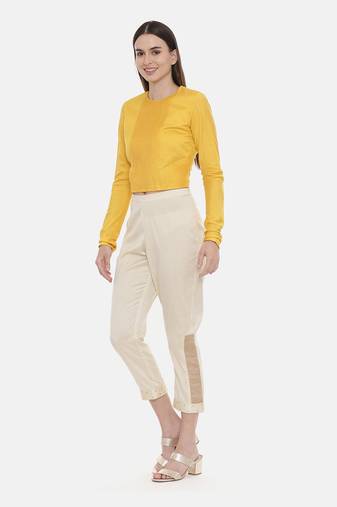 Beige Silk Tappered Pants