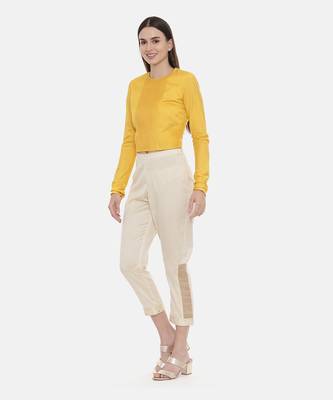 Beige Silk Tappered Pants 1