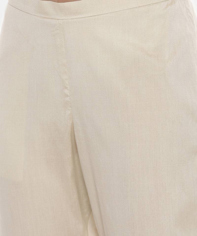 Beige Silk Tappered Pants