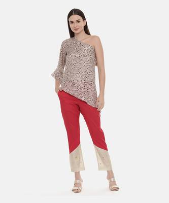 Red Silk Tappered Pants 1