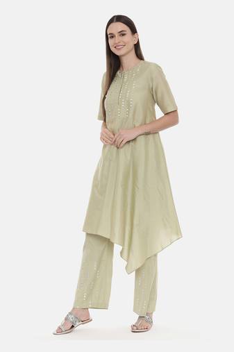 Green Silk Embroidred Pants